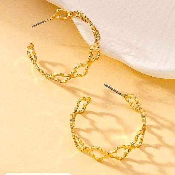 Gold Four Leaf Clover Hoop Earrings, Luxury Minimalist - Picture 3 of 5